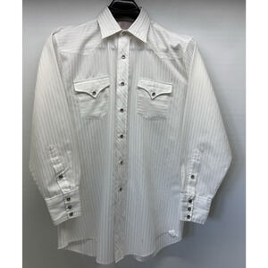 Vtg H BAR C Ranchwear Mens White Pinstripe Pearl Snap Long Sleeve Western Shirt